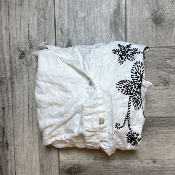 Richard Malcolm Ladies White Embroidered Irish Linen Button-up Blouse Size PM - Picture 1 of 8